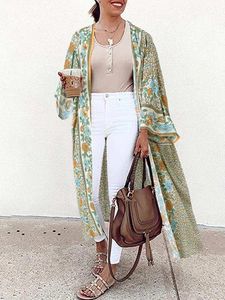 Kvinnors blusar skjortor kvinnor blus sommar cardigan bohemian blommig tryckt strand kimono casual öppen front långärmad skjorta toppar tunicwom