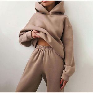 Kvinnor Tracksuits Women Solid Color Tracksuit Casual Warm Long Sleeve Sweatshirt Jogger Pants Two Piece Set Winter Hoodiespants Sport Suits 230113