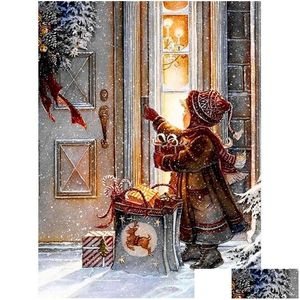 Målningar Gatyztory Frame Christmas Snow Scene Diy Målning av siffror Handmålad oljepresent Canvas målar Drop Delivery Home Gard Dhnqw