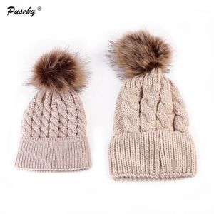 Mützen Beanie/Schädel Kappen 2023 Mode Pelz Ball Kappe Pom Poms Winter Hut Für Frauen Mädchen Baby Gestrickte marke Dicke Weibliche1