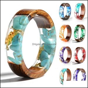 Ringos de banda Ring Wood Ring Ring Transparent Epoxy Fashion Fashion Handmade Flower Wedding Jewelry Love for Women Drop Delivery Dh3ta