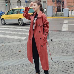 Trench femminili Corean Plus size Ladies Trenchcoat Long 2023 Spring Autumn Lavor Autumio a doppio petto Casualmente a vento Classic Classic Classic Outer