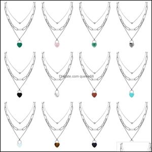 Anhänger Halsketten Chunky Punk Sier Chain Choker Cuban Link Statement Schmuck für Frauen und Mädchen Layered Gemstone Heart Lock Necklac Dhtti