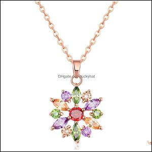 Lockets grossist Ny milj￶skydd Kopparpl￤terad Rose Gold Diamond Necklace Flower 3A Zircon Pendant Kvinna Drop Deliver Otkgi