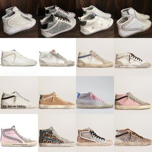 Italy Fashion Boots Golden Casual shoes Mid Star High Tops Sneakers Fashion Mens Women luxury Classic White Do-old Dirty Woman shoes