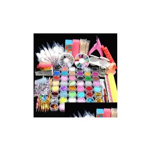 Kits de arte na unha 48 kit de manicure em pó de acrílico Manicure Decoração DIY DIY Dica Ferramenta de pincel para iniciantes para iniciantes h dhgf2