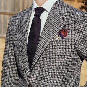 Erkekler Erkekler Houndstooth Tweed takım elbise resmi blazer yün diş kontrol