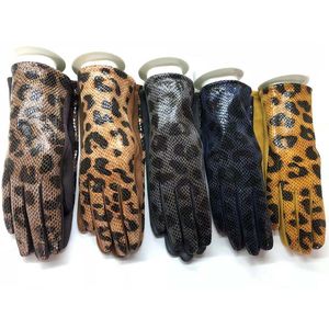 Fingerless Gloves Fashion Women Touch Screen Glove Winter Faux Animal leather Cycling Driving Gloves suede velvet thicken warm leopard gloves H84 230113