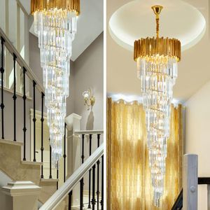 Pendant Lamps Luxury Modern Chandelier Lighting For Staircase Long Gold Crystal Light Fixtures Large Hallway Indoor Stair LED Cristal Lamp