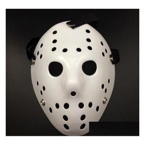 Maschere per feste Halloween Maschera bianca porosa per uomo Jason Voorhees Freddy Film horror Hockey spaventoso per le donne Costumi in maschera Drop Deliv Dh4Ua