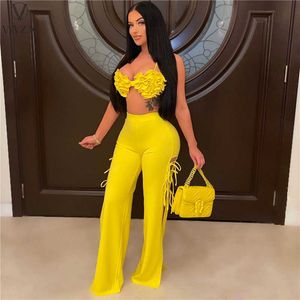 Two Piece Dress 2022 Sexy Club Party Style Women Suit Sleeveless Strapless Short Top Elastic Long Pants Pure Color Lady Two Piece Sets T230113