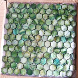 Bakgrundsbilder Grön Pearl Mosaic -kakel för heminredning Backsplash och badrumsvägg Hexagon Mönster 1 kvadratmeter/parti