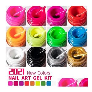 Nail Gel Quality 12 Colors Art Gliter Paint Set Kit Long Lasting Easy Painting Uv Polish Drop Delivery Health Beauty Dhyij