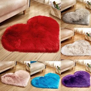 Carpets Carpet Love Heart Rugs Plush Artificial Wool Sheepskin Hairy Faux Floor Mat Fur Plain Fluffy Soft Area Rug Tapetes
