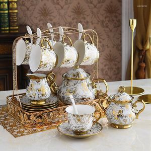 Tassen Untertassen Nordic Noble Bone China Kaffeekanne Tasse Untertasse Zuckerdose Set Luxus Keramiktasse Erstklassiger Teelöffel