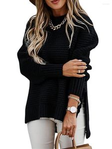 女性用セーターレディースタートルネック特大のゆるいバットウィング長袖裾ニットチュニックプルオーバーセータージャンパートップス