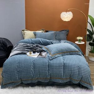 Bedding Sets Winter 1.8m Bed Home Textile Plus Velvet Flannel Set Thick Warm Double-sided Coral Linen DuvetCover Gray Blue