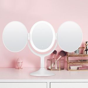 Bath Accessory Set Bathroom Accessories Sets Portable Tri-fold Mirror Dual Magnification Makeup With Lights Cosmetic For Home Tue88