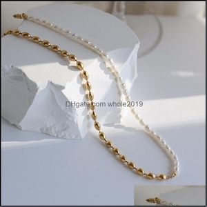 Chokers 18K Gold Plated Titanium Steel Freshwater Pearl Beads Choker Halsband Fashion Vintage Barock Kvinnlig kvinnlig f￶delsedagspresent Dro Ott6f
