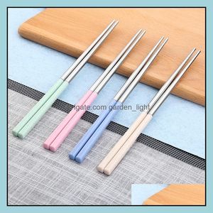 Chopsticks Ecofriendly Sier Stainless Steel 304 With Plastic Wheat St Handle 4 Colors Chinese Wholesale Drop Delivery Home Garden Ki Otyoq
