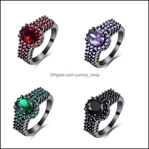 Band Ringe Mode Frau Schwarz Farbe Rot/Lila/Grün/Schwarz Zirkon Finger Weibliche Rot Oval Geformt Cz Ring Für Frauen Drop Lieferung Jewe Otske