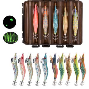 Baits Lures 10Pcs Saltwater UV Squid jig glow in the dark Shrimp bait Octopus cuttlefish Luminous lure Fishing tackle Size 25 30 230113