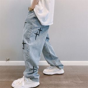 Jeans masculinos Bordados Men bordados Straight Loose Wieleg Pants Spring e Autumn Fashion Korean High Street Hip Hop Style Troushers 230113