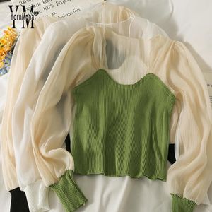 Women's Blouses & Shirts YornMona Women Transparent Long Sleeve Knit Body Blouse Shirt Fashion Korean Slim Girl Tops Streetwear Ladies Pullo