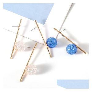 Stud Fashion Jewelry Womens Simple Long Stick Grain Crystal Magic Ball Orecchini Lady Crackle Bead Drop Delivery Dhq81
