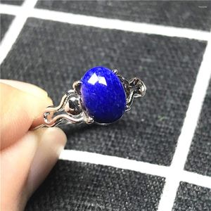 Klusterringar 8x6mm verkliga naturliga kungblå lazuli ring smycken för kvinnan man älskar gåva pärlor kristall ädelsten justerbar