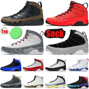 2024 Jumpman 9 9s Mens Basketball Shoes Particle Grey Fire Red Gym Red UNC University Blue Black White Olive Concord 9 Men Trainers Sport Sneakers 40-47