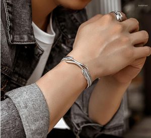 Bracciale rigido tibetano regolabile in argento, bracciale a forma di piuma, da uomo, donna, gioielli classici