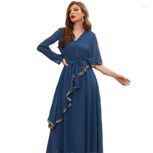 Casual jurken onregelmatige dubbele laag chiffon feestjurk voor vrouwen Marokkaans Dubai Arabisch etnisch diner banket pailletten borduurwerk abaya 2023