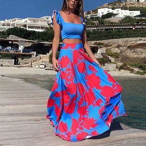 Zweiteiliges Kleid Sommerkleid 2021 für Frauen Zweiteiliges Set Boho Maxi Frau 3XL Kleid Hohe Taille Sexy Strandkleid Elegantes langes Vestidos T230113