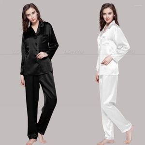 Kvinnors sömnkläder Kvinnor Silk Satin Pyjamas Set Pyjama Pyjamas Loungewear S M L XL 2XL 3XL Plus Solid__fit alla säsonger