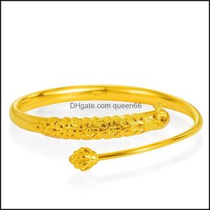 Armreif Manschette Edlen Schmuck 24 Karat Gold Armreifen Armbänder Für Frauen Ethnischen Stil Charms Filigrane Pfau Drop Lieferung Dh3Ho