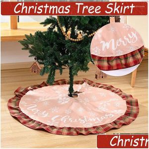 Christmas Decorations Plaid Edges Tree Skirt Snowflake Alphabet Blanket Xmas Holiday Practical Party Supplies Drop Delivery Home Gar Dhn7L