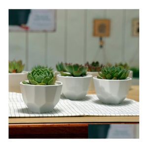 Planters Pots 100Pcs Simple White Fleshy Small Ceramic Polygon Stitching Wide Mouth Matte Flower Pot Sn1566 Drop Delivery Home Gar Dhchs