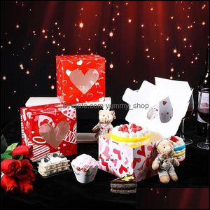 Present Wrap New12pcs/Set Valentines Day Box Party Goodie Boxes With PVC Heart Shaped Window Pink Red RRB13150 Drop Delivery Home OT4WK