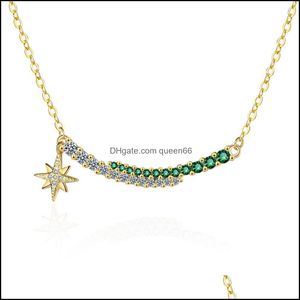 Tennis Graduated Gold Plated Crystal Green White Zircon Pendant Necklace Womens Fashion Jewelry Short Collarbone Chain Wedding Part Dhkqh