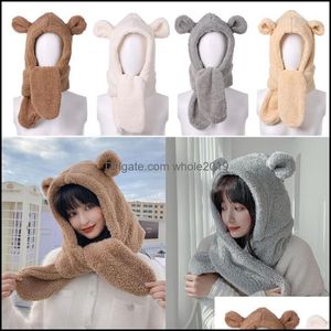 Beanie/Skull Caps Beanie/Skl Women Girls Cute Warm Windproof Scarf Winter Hats Beanies Earflap Earmuff Bear Ear Hat Drop Delivery Fa Ot34V