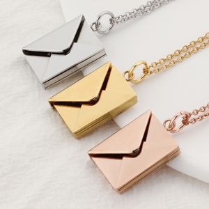 Envelope Locket Pendants Necklaces with Gold Rose Gold Silver Color Love you Secret Message Pendant Necklace for Girl Mother's Day Gift