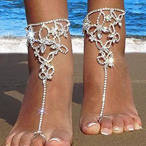 Enkelbandjes 1PCS Dames Verstelbare ketting Vlinder Blote voeten sandalen Strand Bruiloft Sieraden Enkelbandje met Strass Teenring Bladvorm Bruids