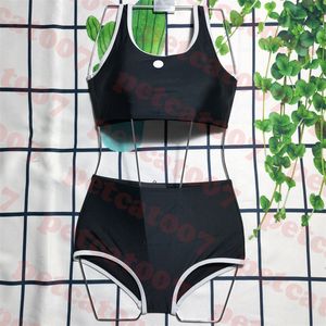 Little Letter Logo Swimsuit High Waist Bikini Fashion Black Swimwear Outdoor Sports Bathing Suit