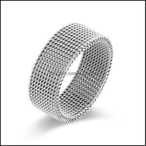 Band Rings 8Mm Fashion Black Sier Unisex Mesh Stainless Steel Ring Circle Woven Women Men Wedding Friends Gift Drop Delivery Jewelry Ot23Q