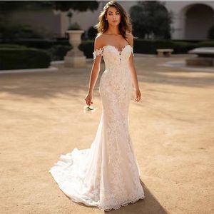 Mermaid wedding dress off-shoulder sweetheart applique bridal dress DM1210