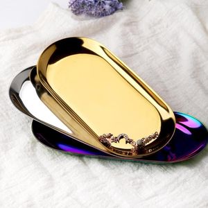 Plates Stainless Steel Gold Storage Tray Fruit Jewelry Display Plate Nut Dessert Snack Dining Western Steak Dish Kitchen Organize