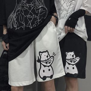 Womens Shorts Ins Harajuku Retro Fun Bear Cartoon Print Loose Wild Five-point Pants Men Women Plus Size Wide-leg Summer Casual