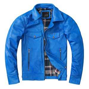 Autumn Spring Mens Leather Coat Motorcycle Bikers Jacket Large Size Male Genuine Leather Clothes M-5XL Blue Outerwear Waterproof Hip Hop Streetwear