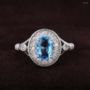 Obrączki ślubne Vintage Owalne cięcie naturalny niebieski kolor kryształowy pierścionek zaręczynowy rocznica prezent Kobiety Bankiet imprezowy prezenty biżuterii